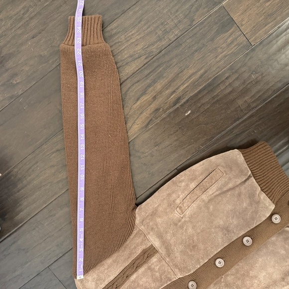 1980s Outdoor Exchange Genuine Suede and Cable Knit Cardigan Size M - Picture 8 of 9